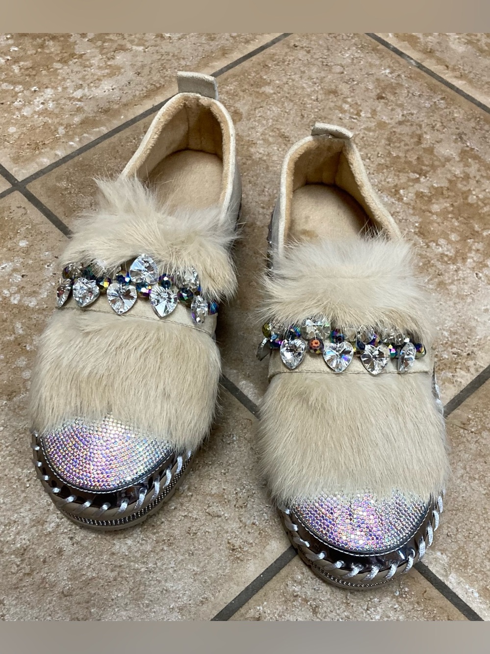 Faux Fur Bejeweled Loafers